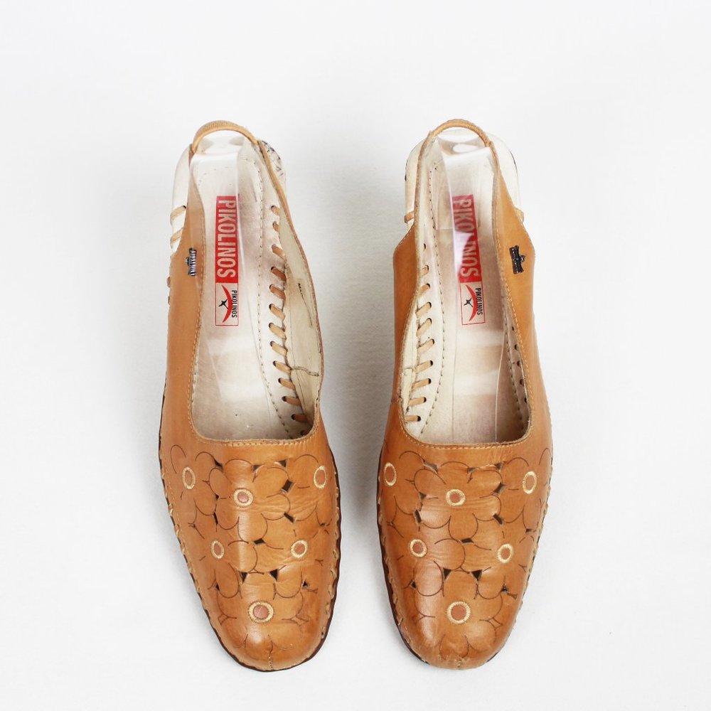 Pikolinos Tan Floral Pattern Sling-back Leather Shoes - Picture 8 of 14